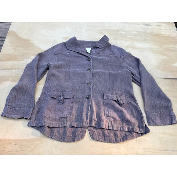 J. Jill Tops - J Jill Women's Brown W/ Pockets Collared Button Down Hemp Jacket,‎ Size L